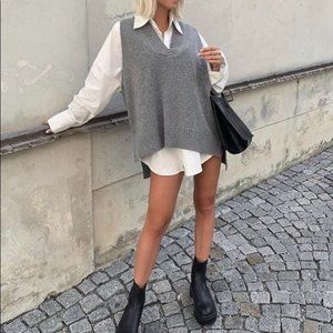 Storets Lyla Oversized Knit Vest Gray S/M